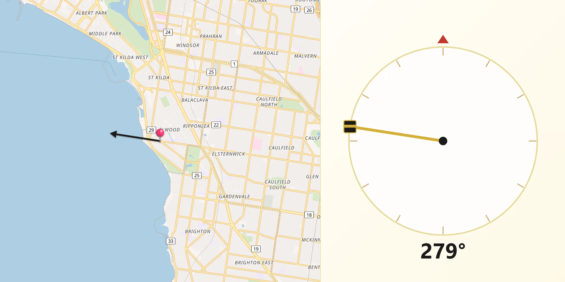 Qibla Direction from Elwood