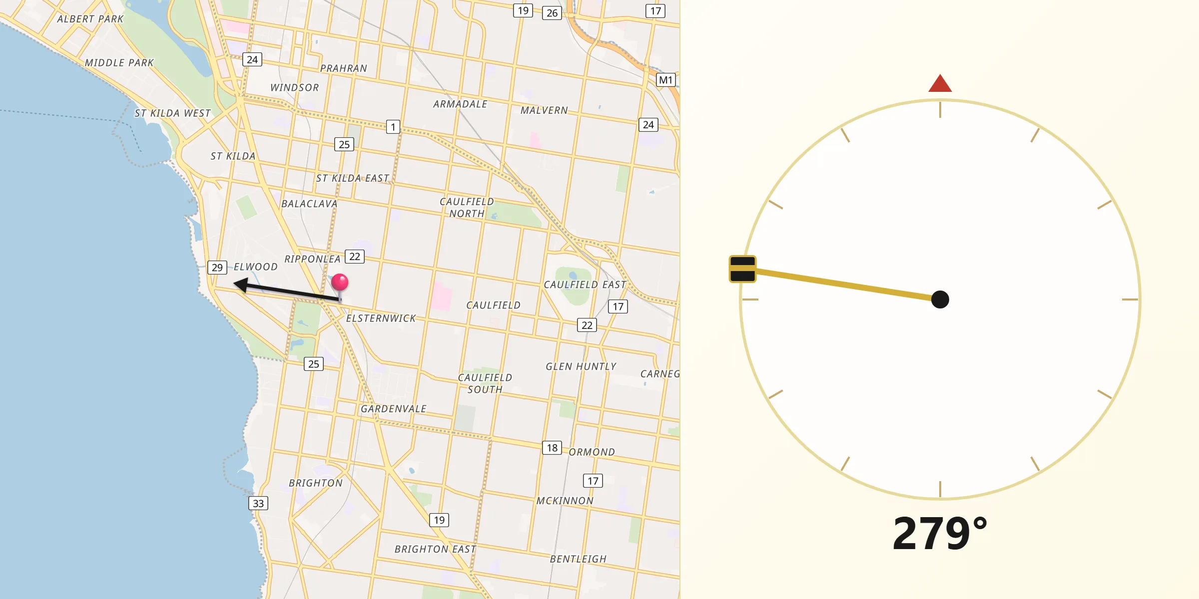 Qibla Direction from Ripponlea