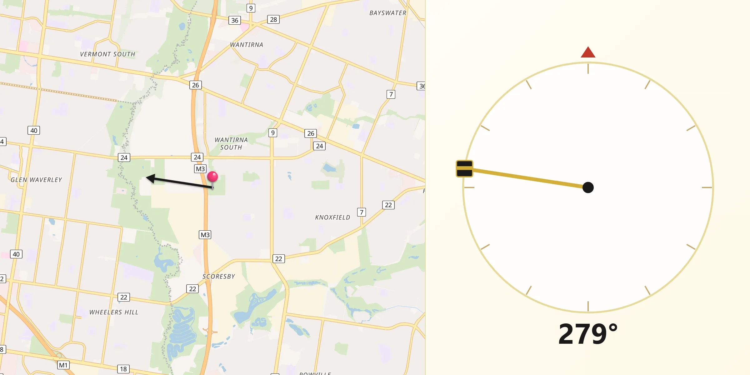 Qibla Direction from Wantirna South