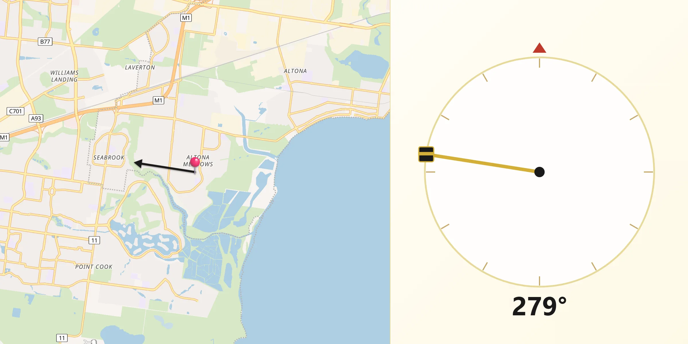 Qibla Direction from Altona Meadows