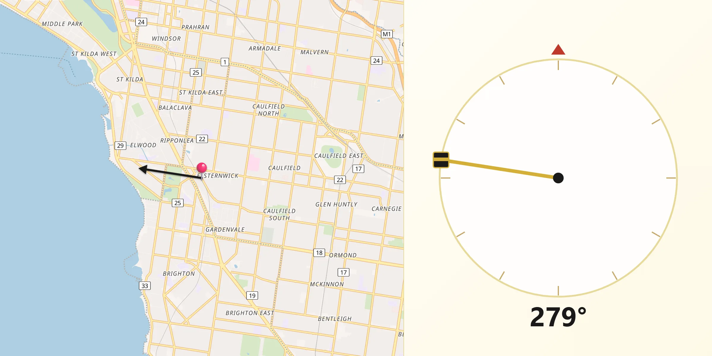 Qibla Direction from Elsternwick