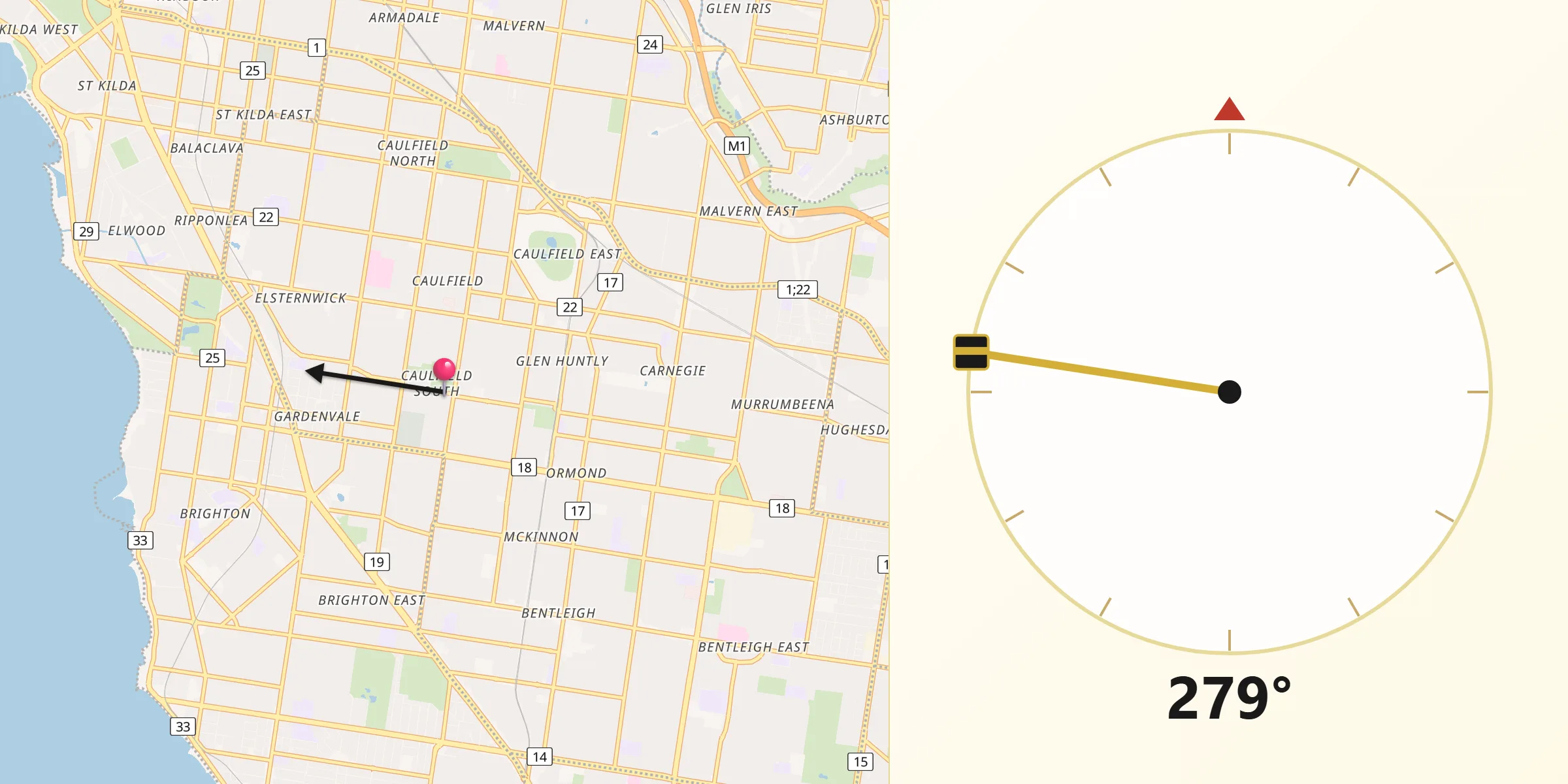 Qibla Direction from Caulfield South