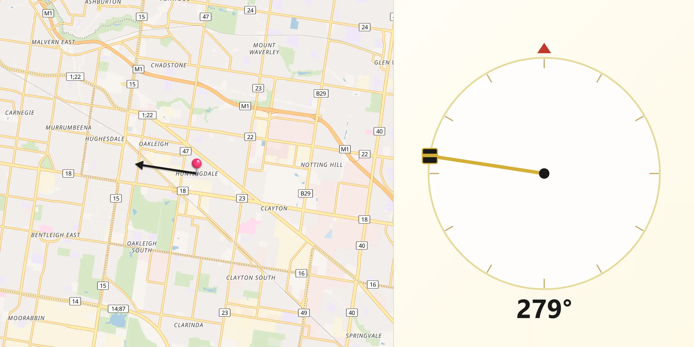 Qibla Direction from Huntingdale