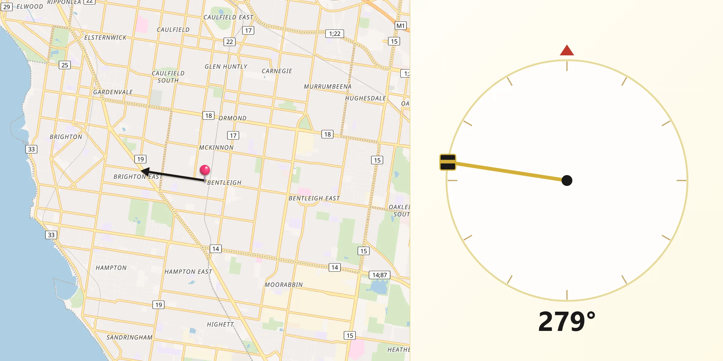 Qibla Direction from Bentleigh