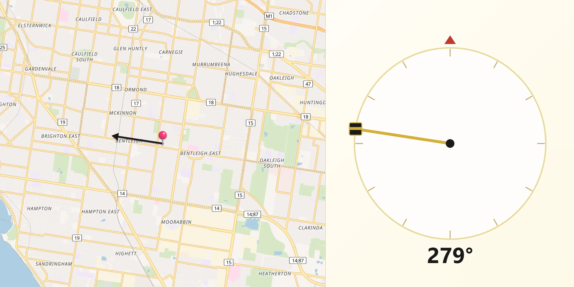 Qibla Direction from Bentleigh East