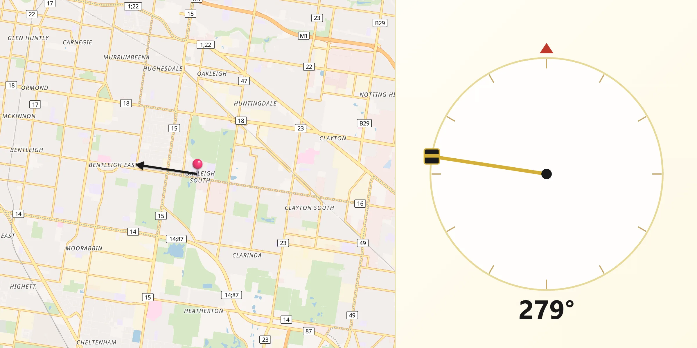 Qibla Direction from Oakleigh South