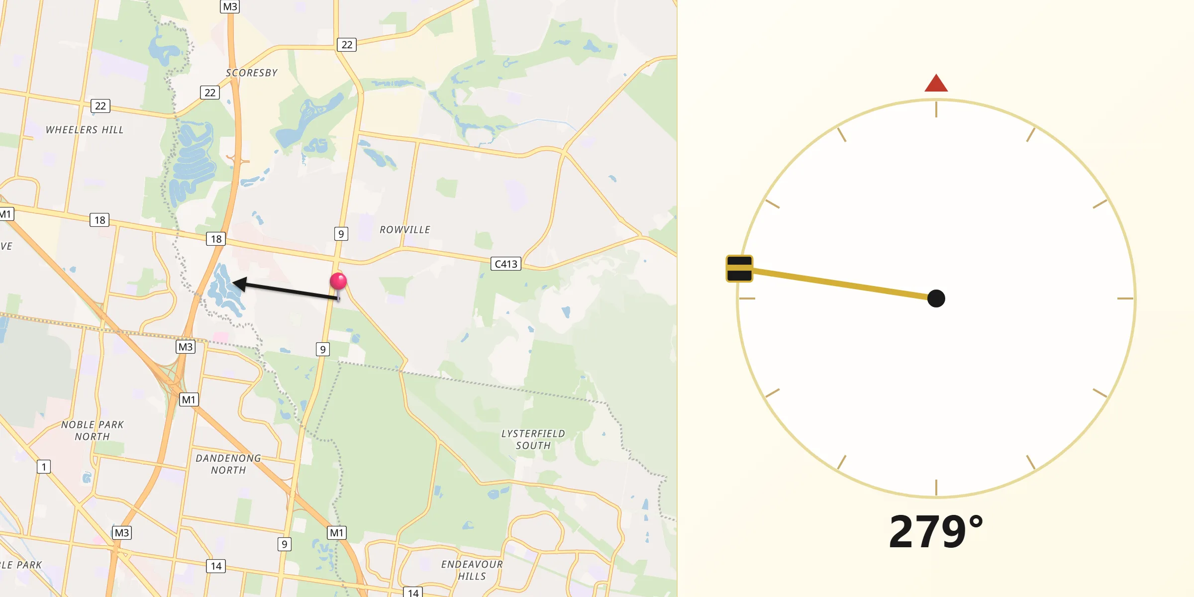 Qibla Direction from Rowville