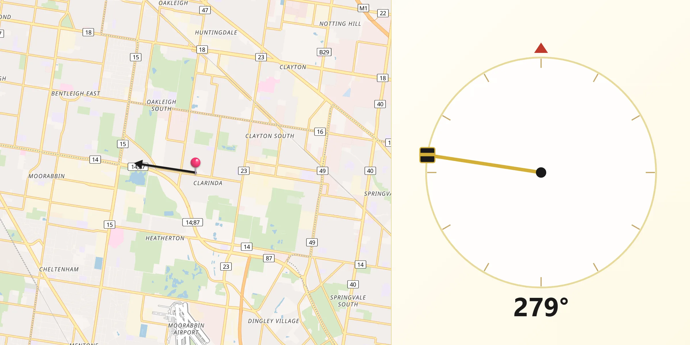 Qibla Direction from Clarinda