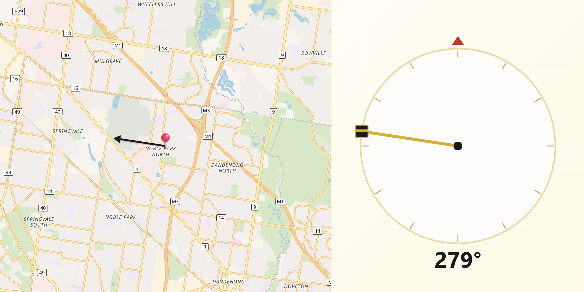 Qibla Direction from Noble Park North