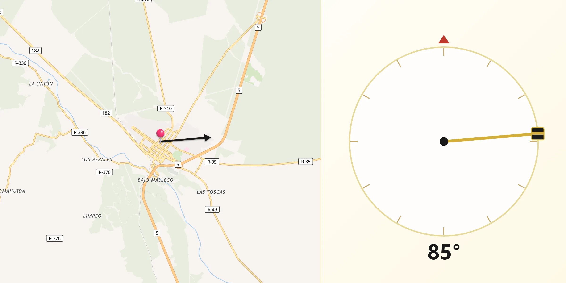 Dirección de la Qibla desde Collipulli