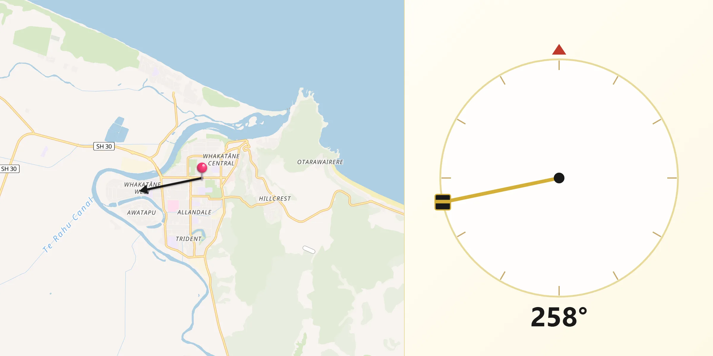 Qibla Direction from Whakatane