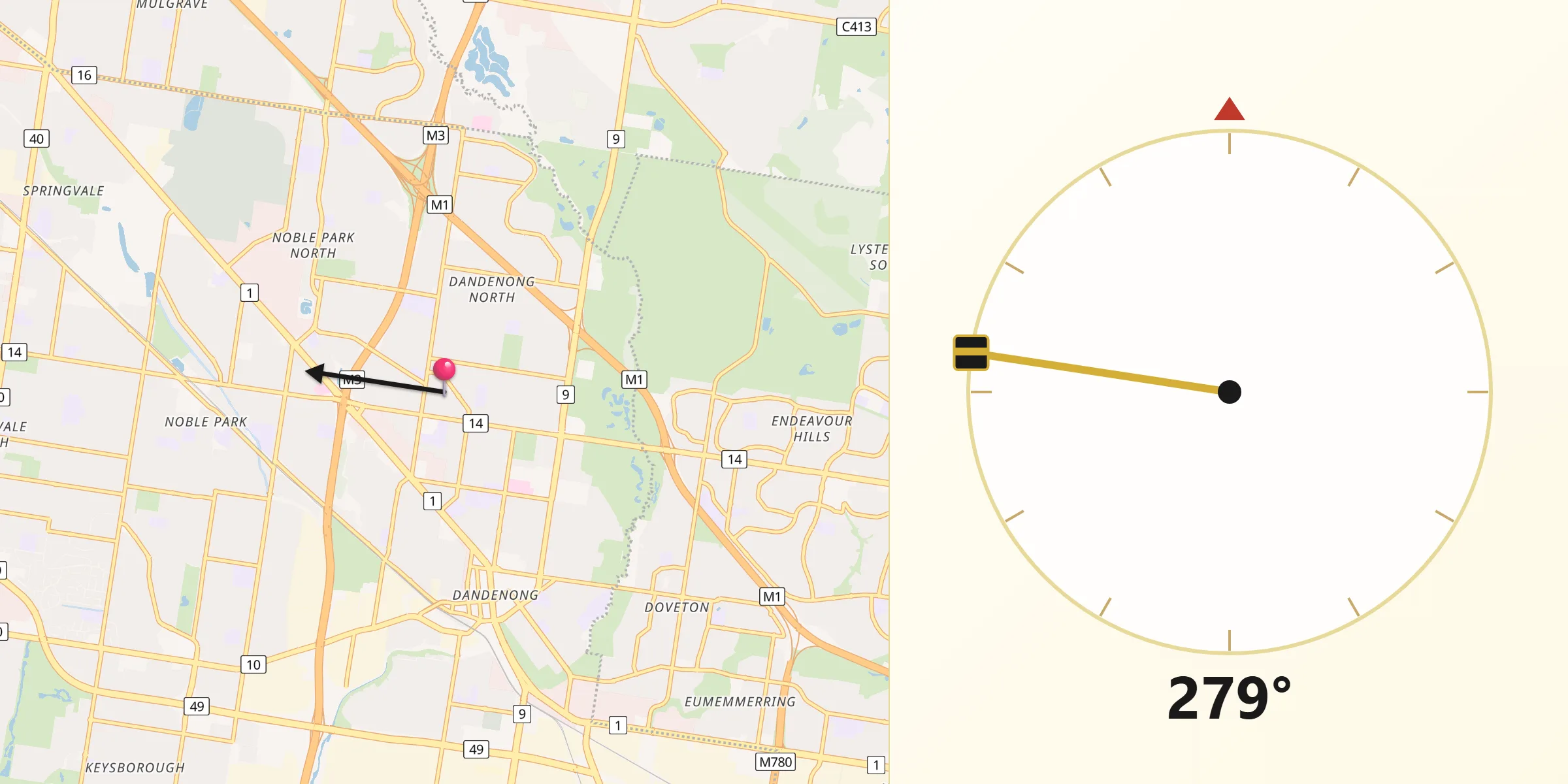 Qibla Direction from Dandenong North