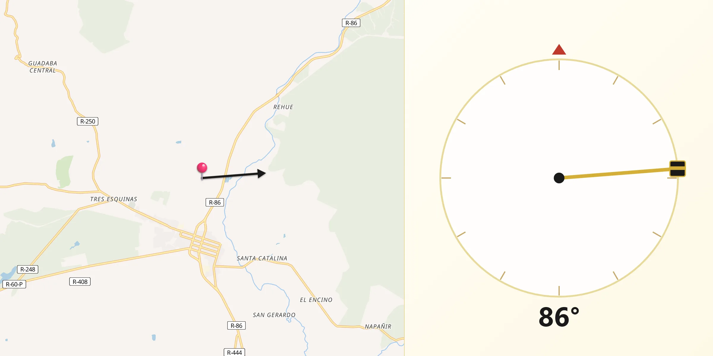 Dirección de la Qibla desde Los Sauces