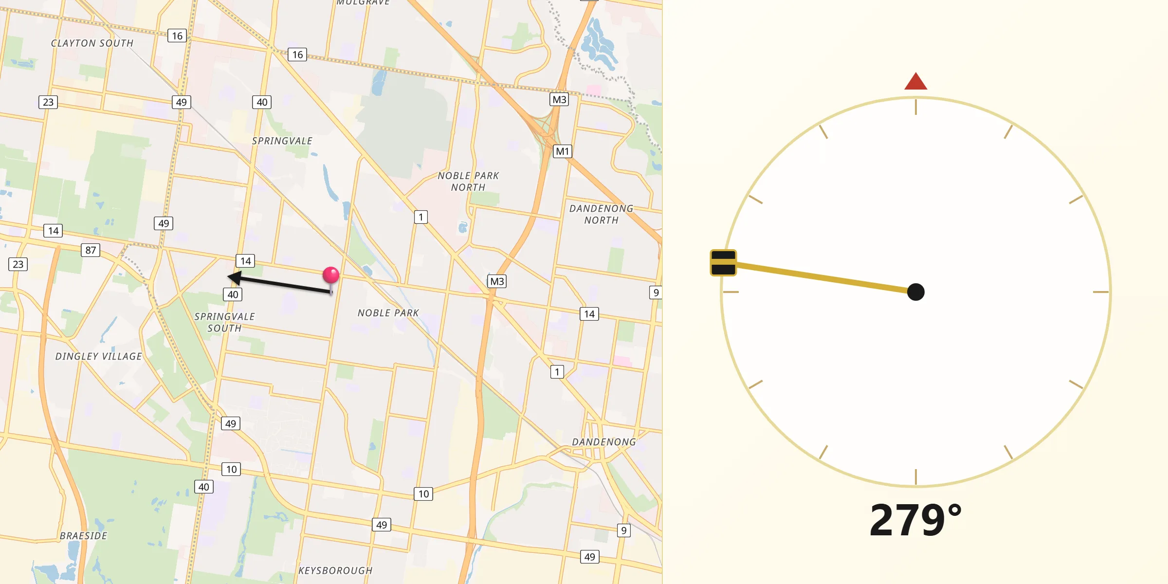 Qibla Direction from Noble Park