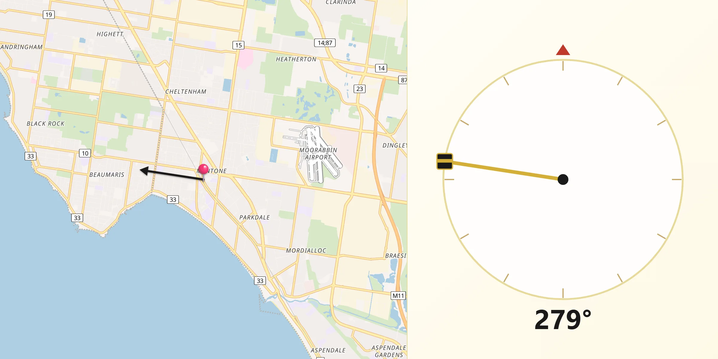 Qibla Direction from Mentone