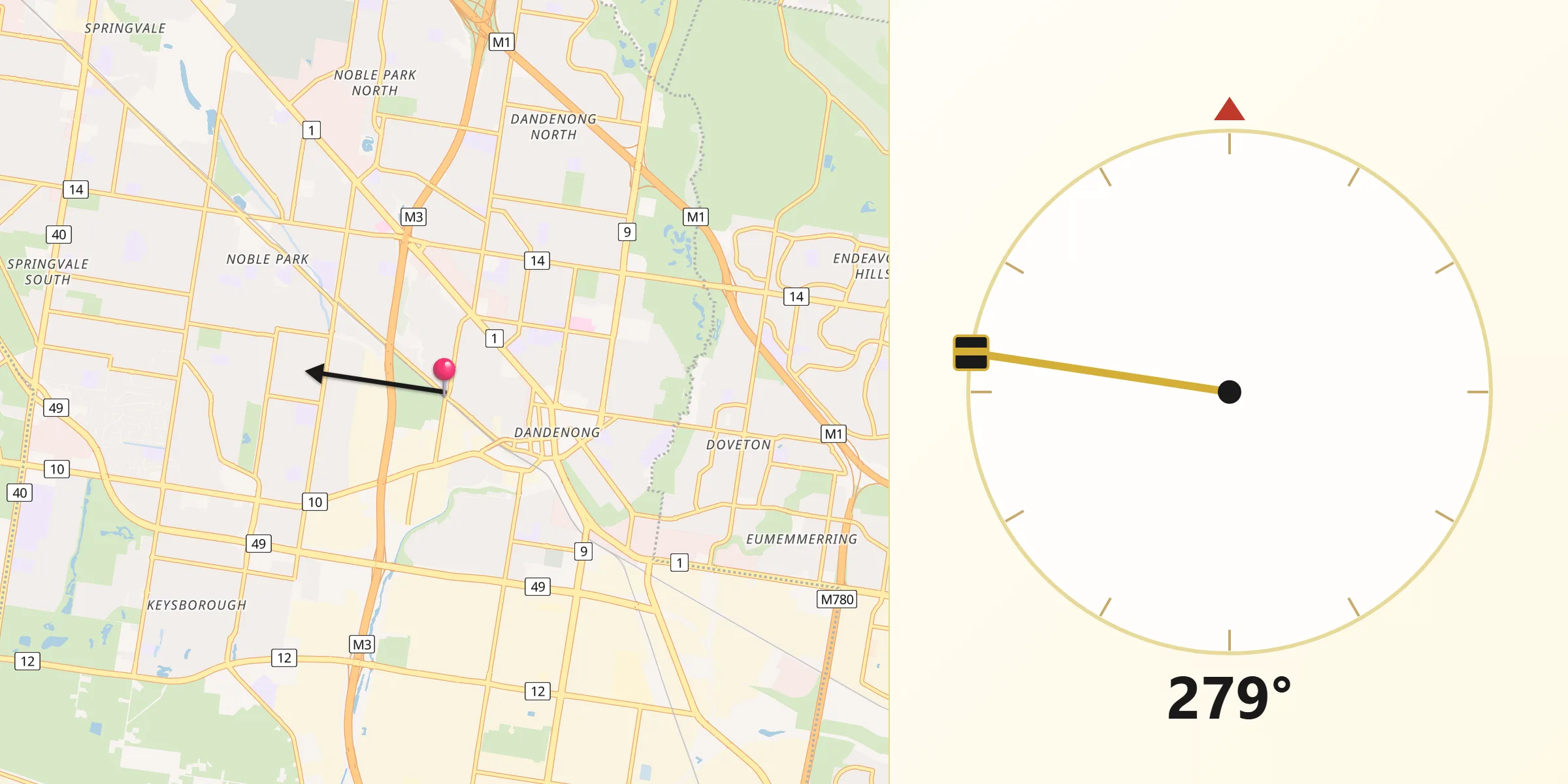 Qibla Direction from Dandenong
