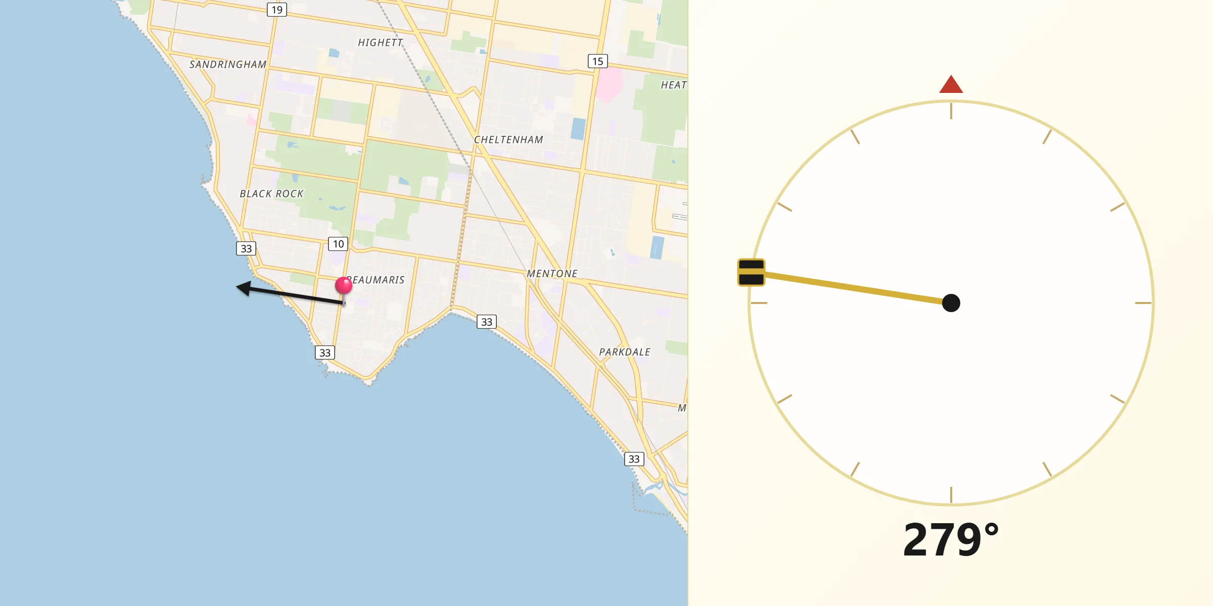 Qibla Direction from Beaumaris