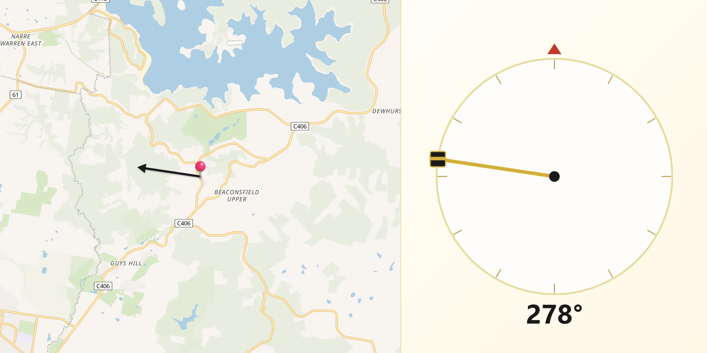 Qibla Direction from Beaconsfield Upper