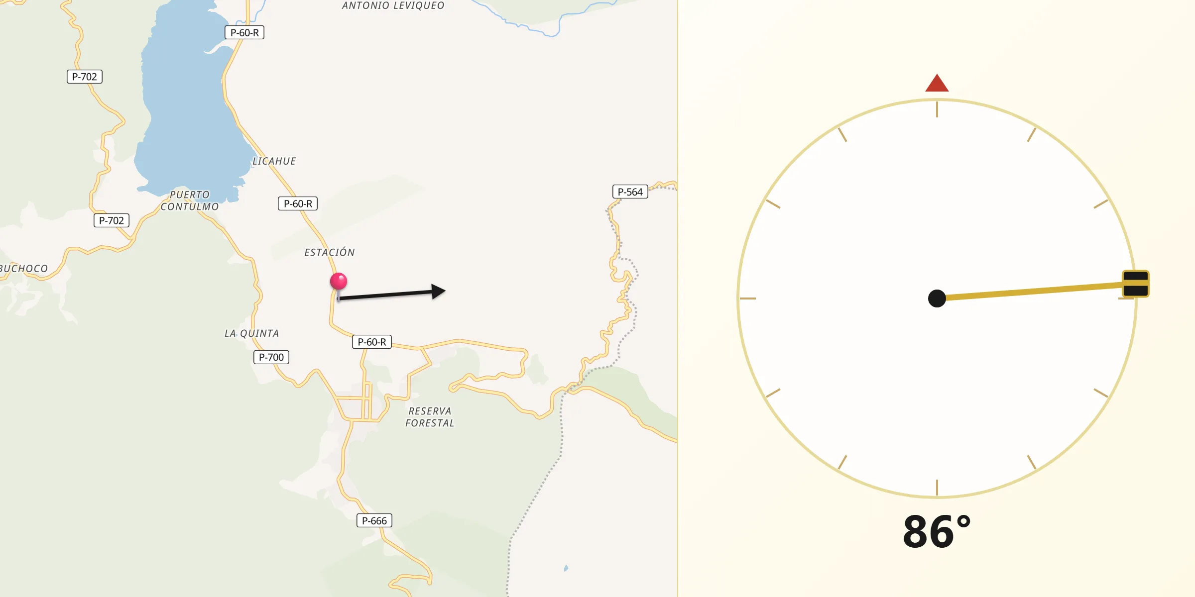 Dirección de la Qibla desde Contulmo