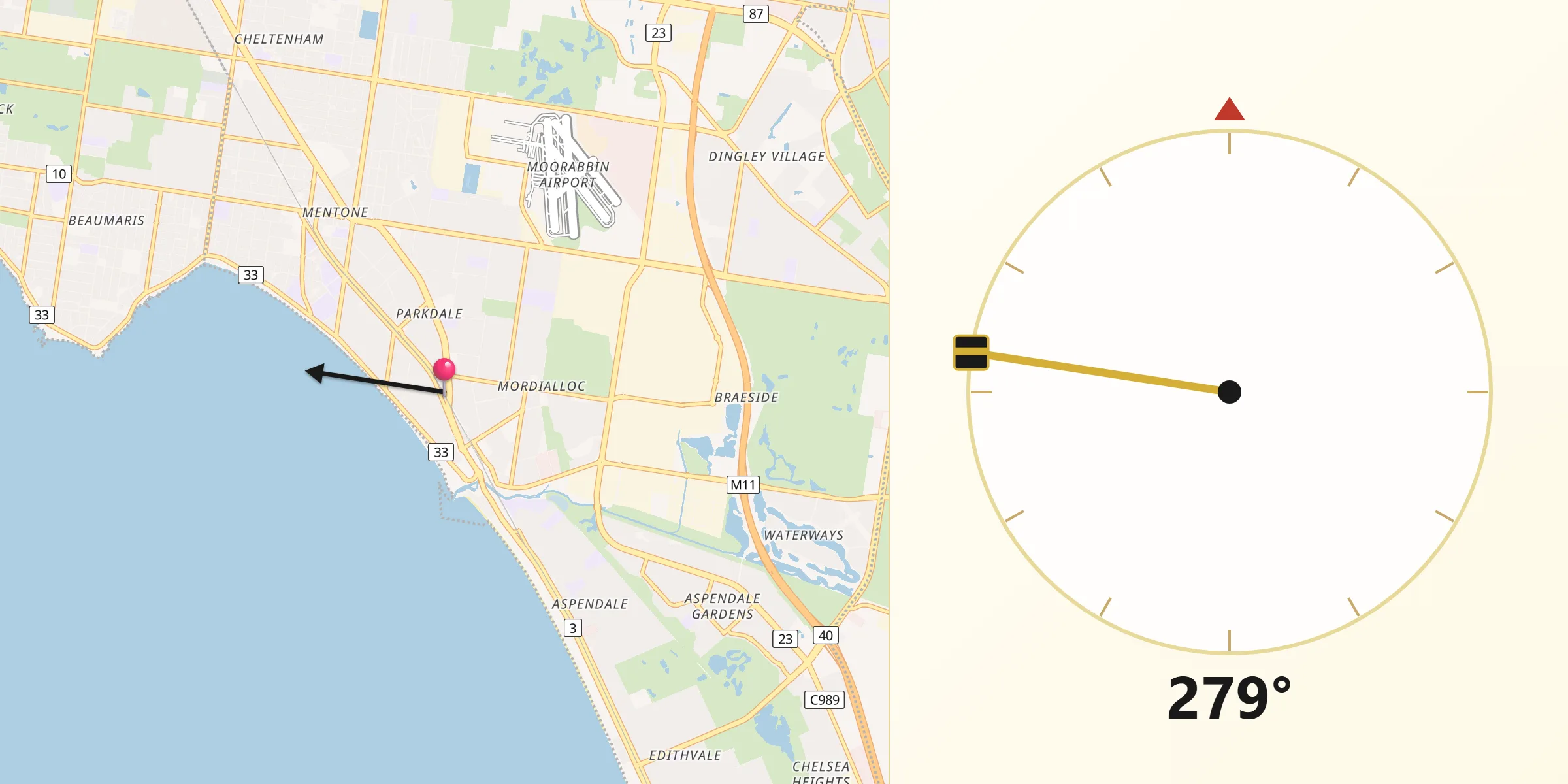 Qibla Direction from Mordialloc