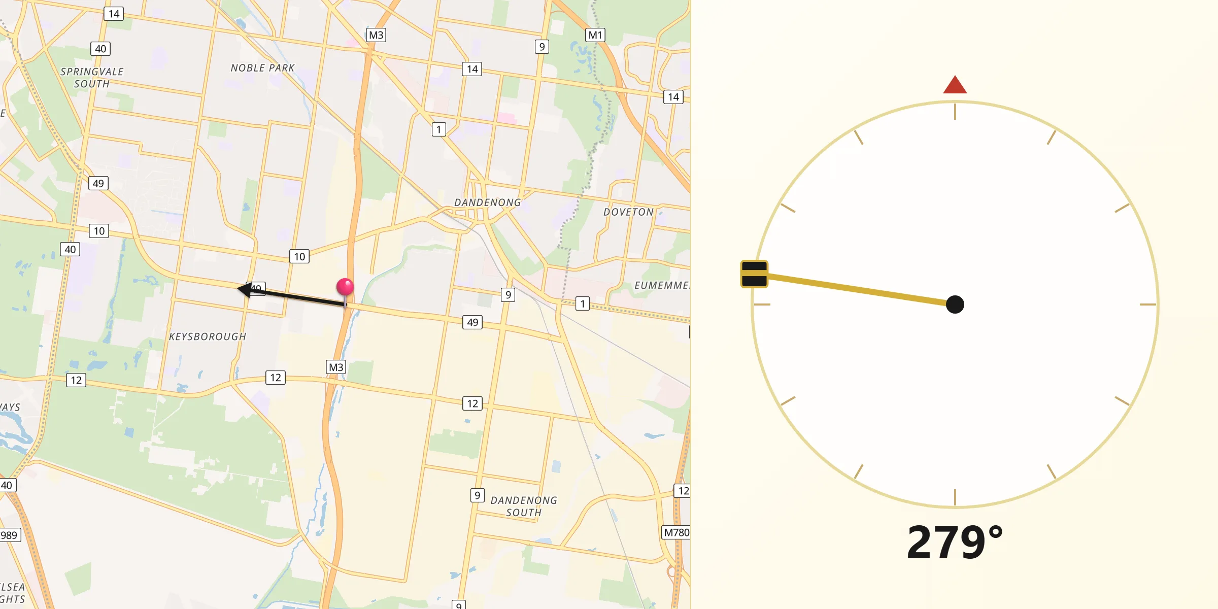 Qibla Direction from Greater Dandenong