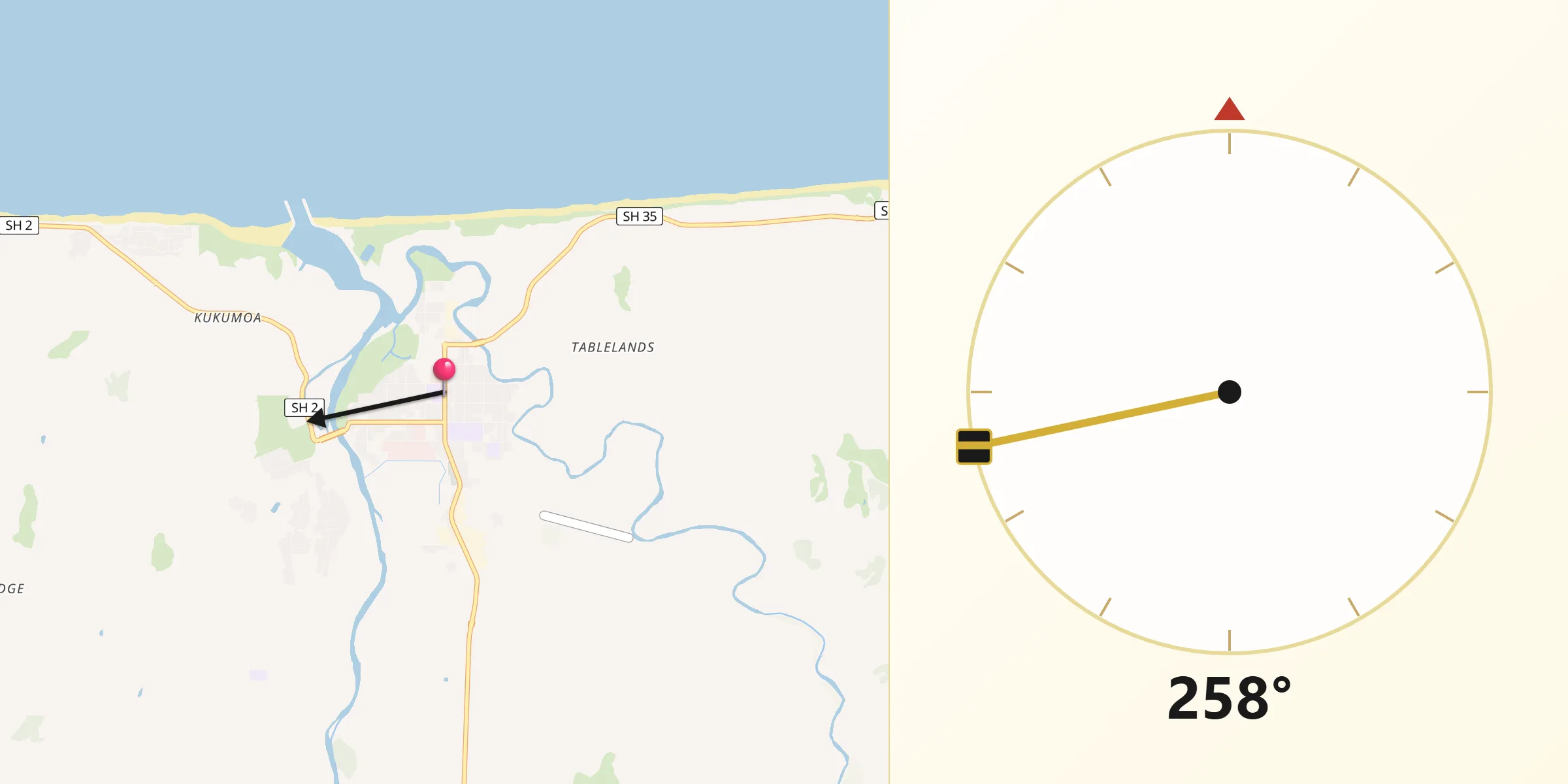 Qibla Direction from Opotiki