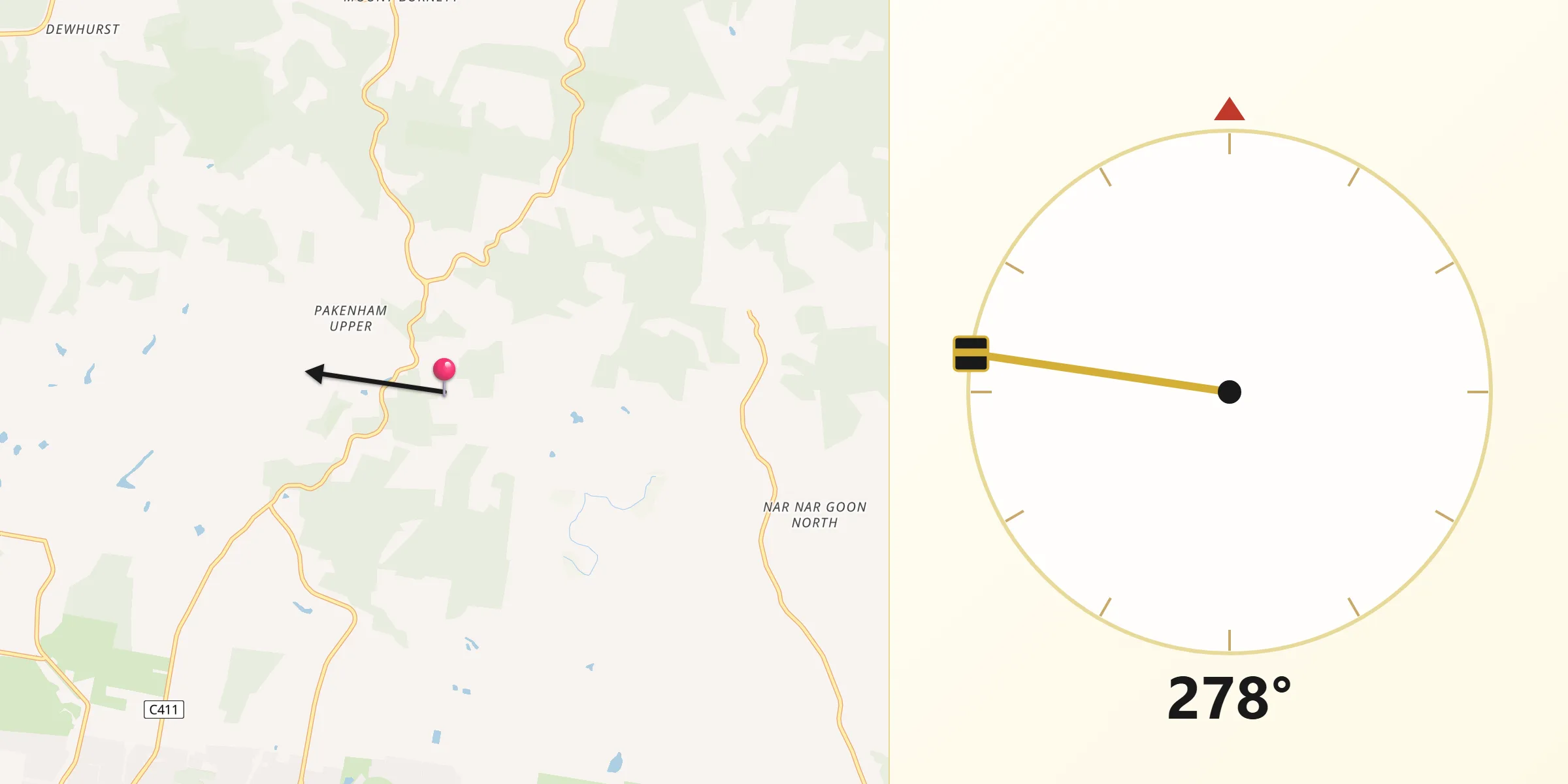 Qibla Direction from Pakenham Upper