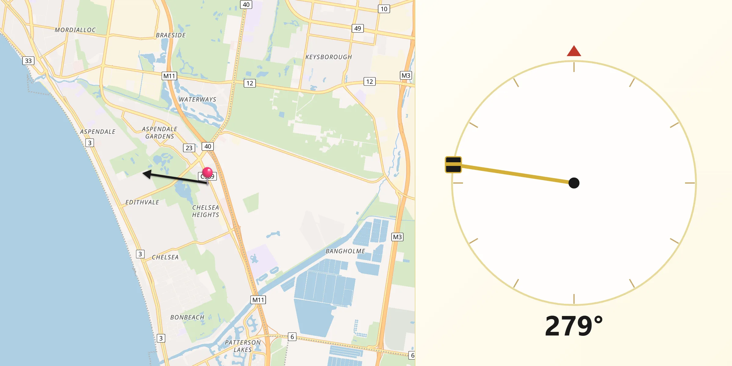 Qibla Direction from Chelsea Heights
