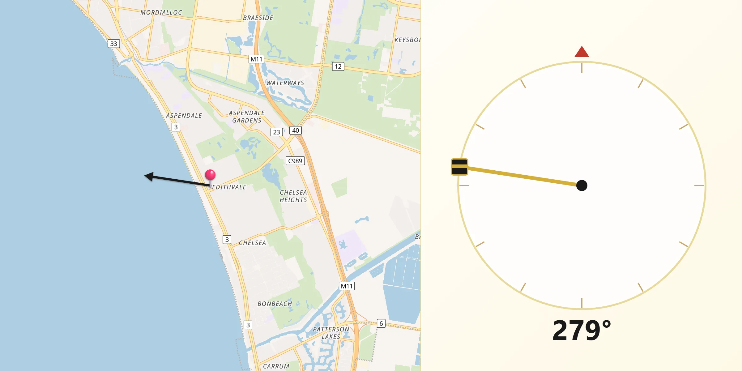 Qibla Direction from Edithvale