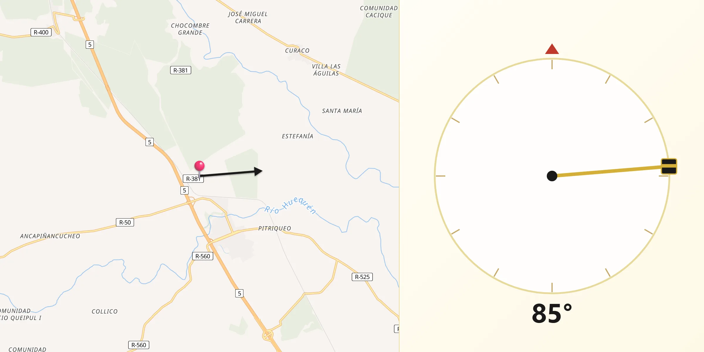 Dirección de la Qibla desde Ercilla