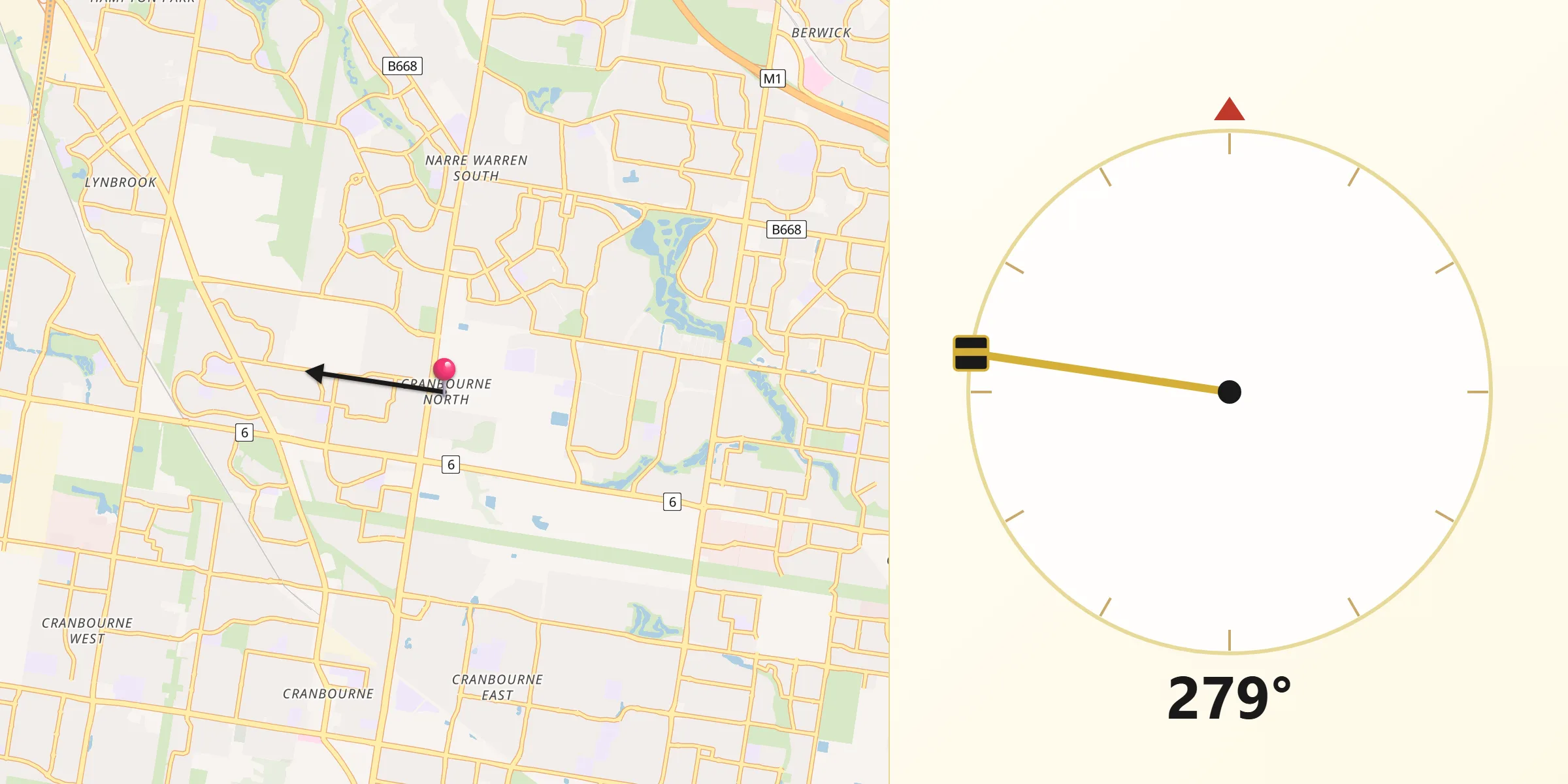 Qibla Direction from Cranbourne North