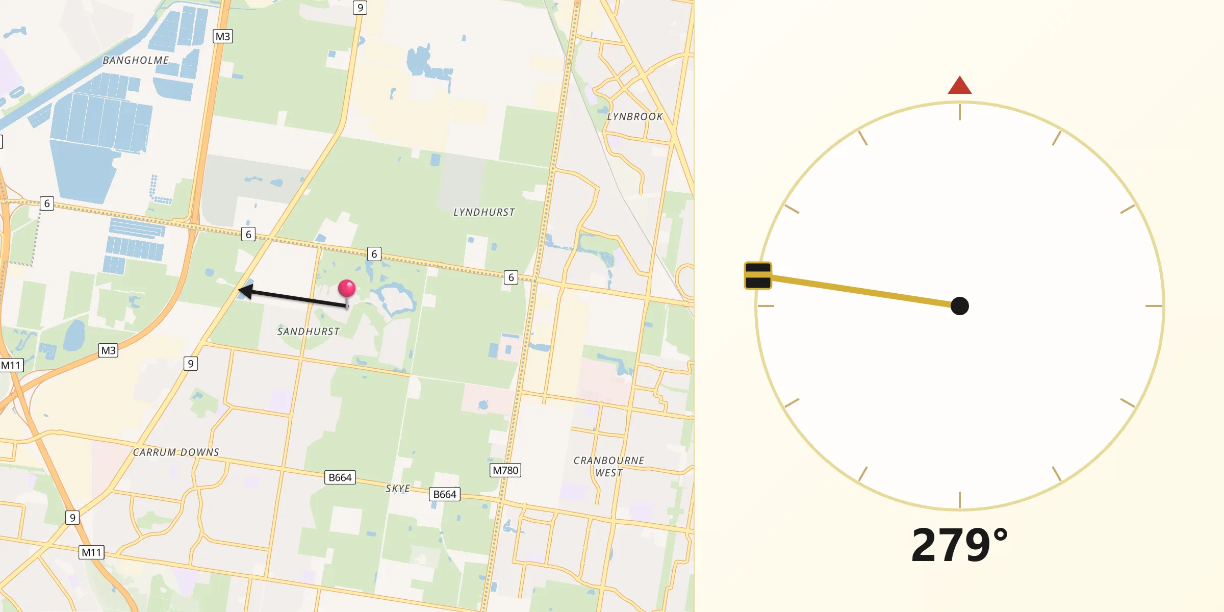 Qibla Direction from Sandhurst