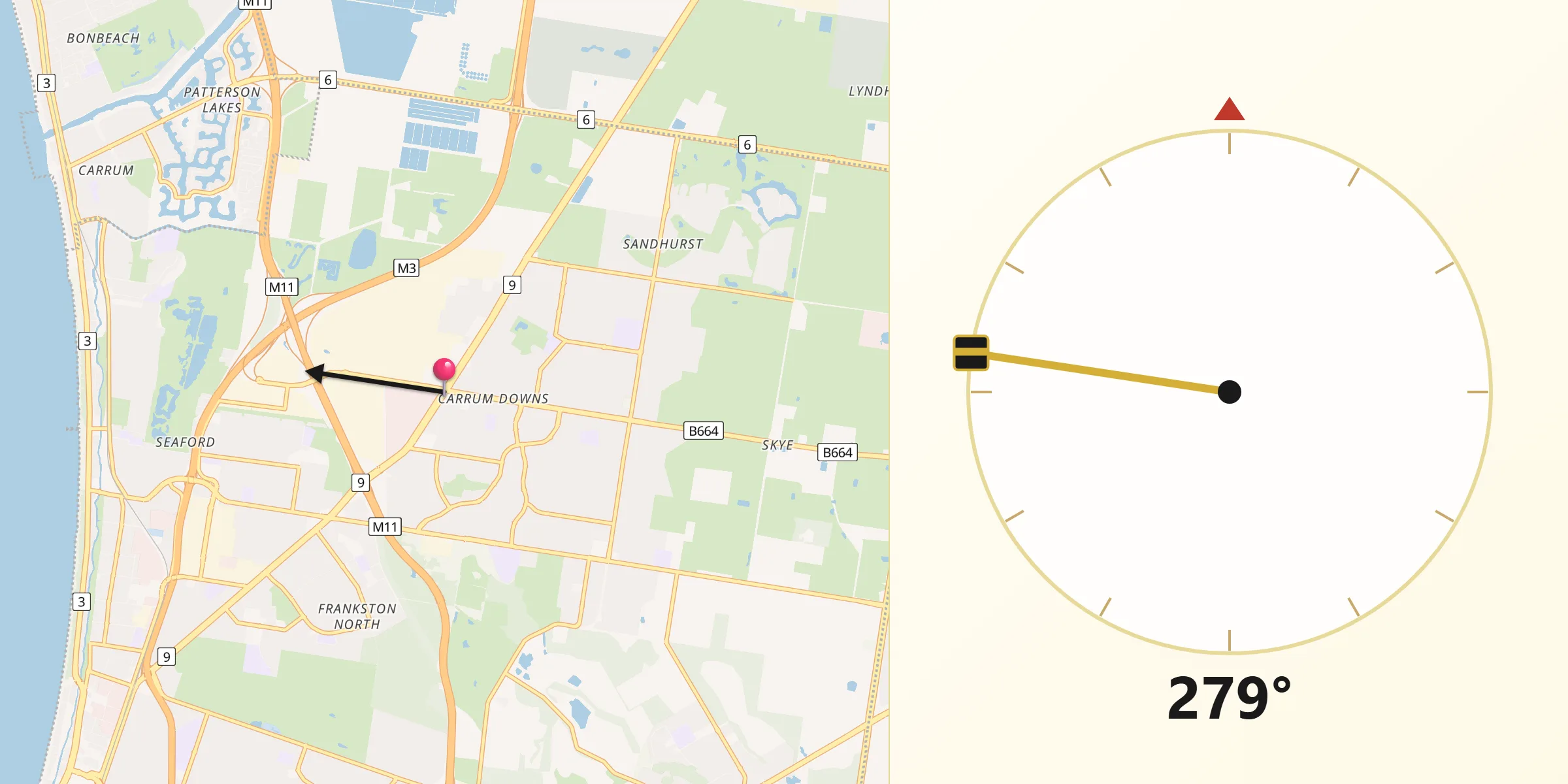 Qibla Direction from Carrum Downs