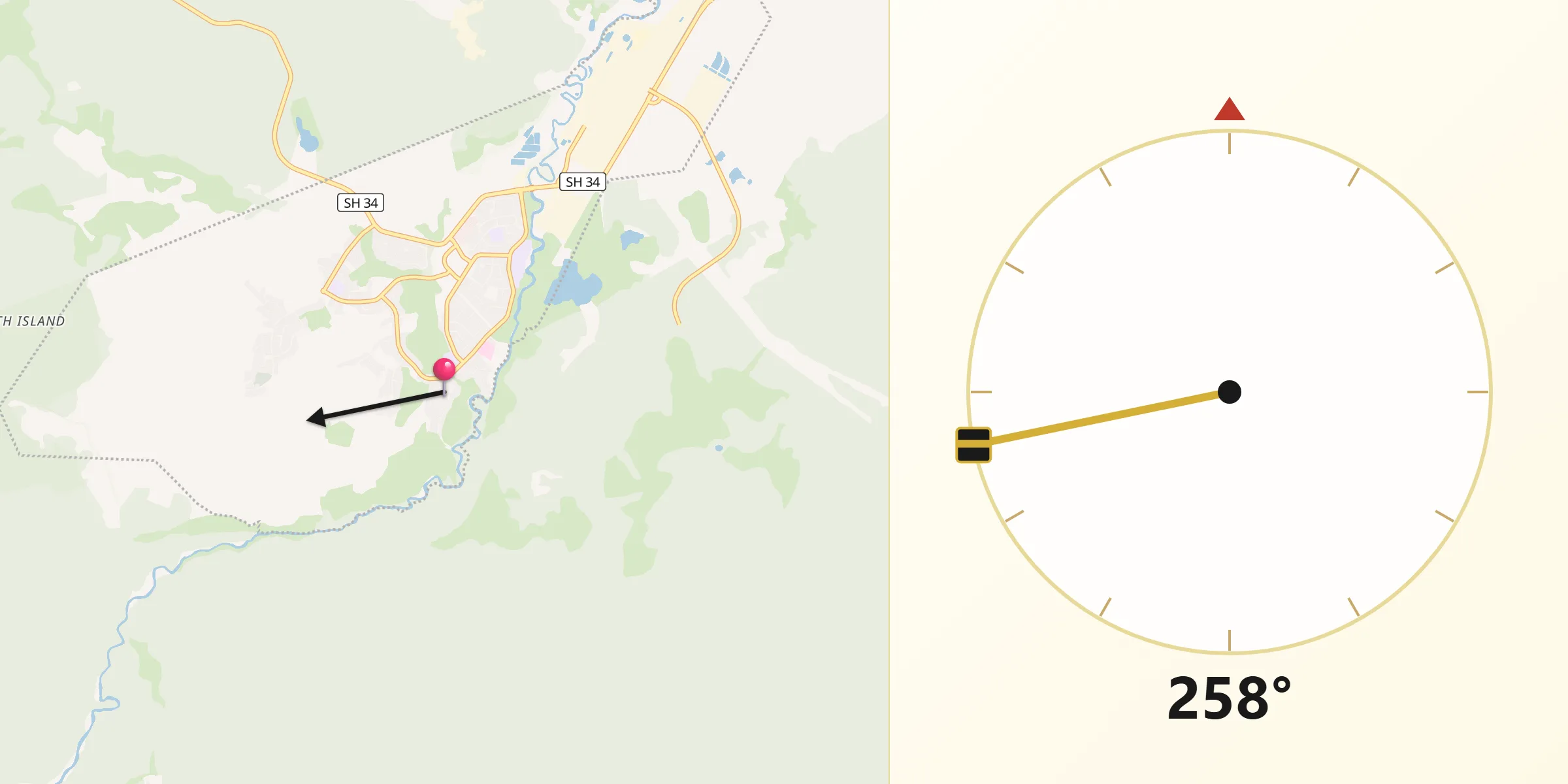 Qibla Direction from Kawerau