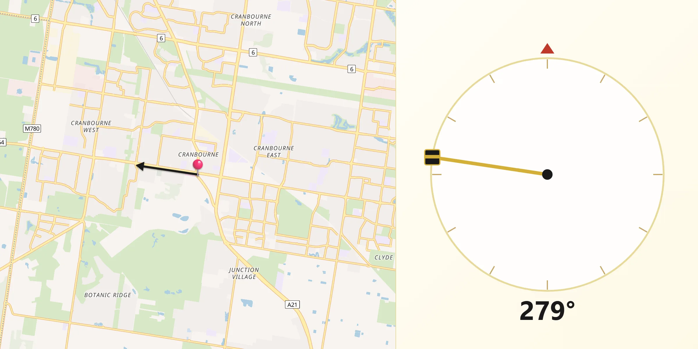 Qibla Direction from Cranbourne