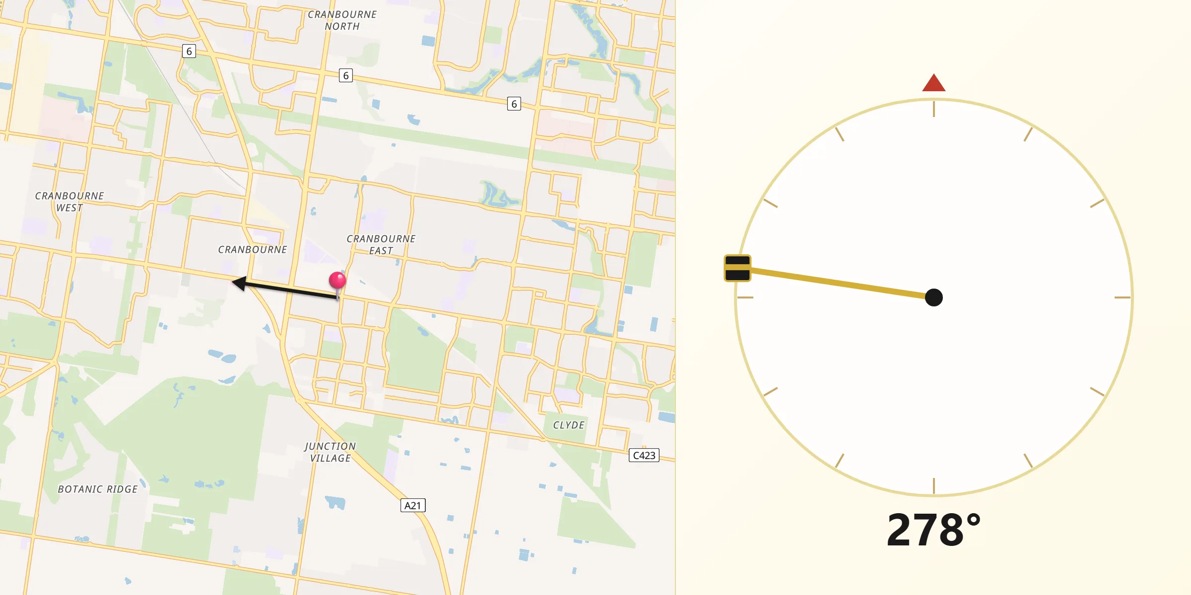 Qibla Direction from Cranbourne East