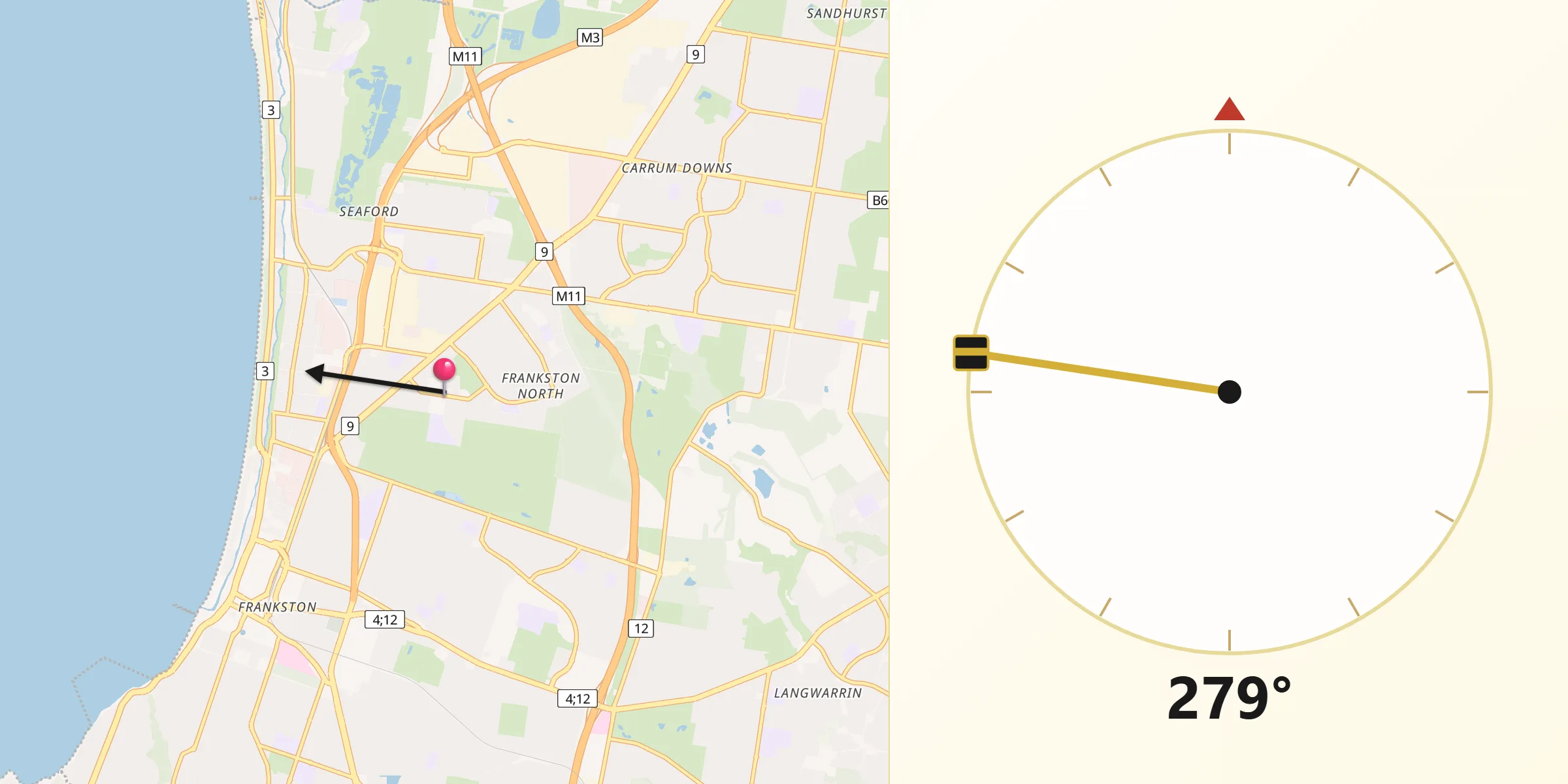 Qibla Direction from Frankston North