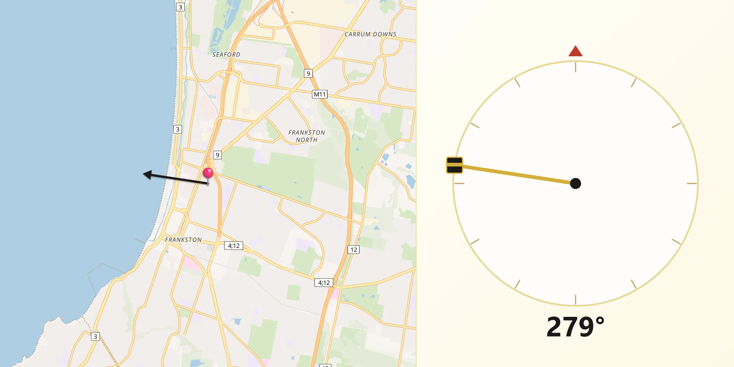 Qibla Direction from Frankston East