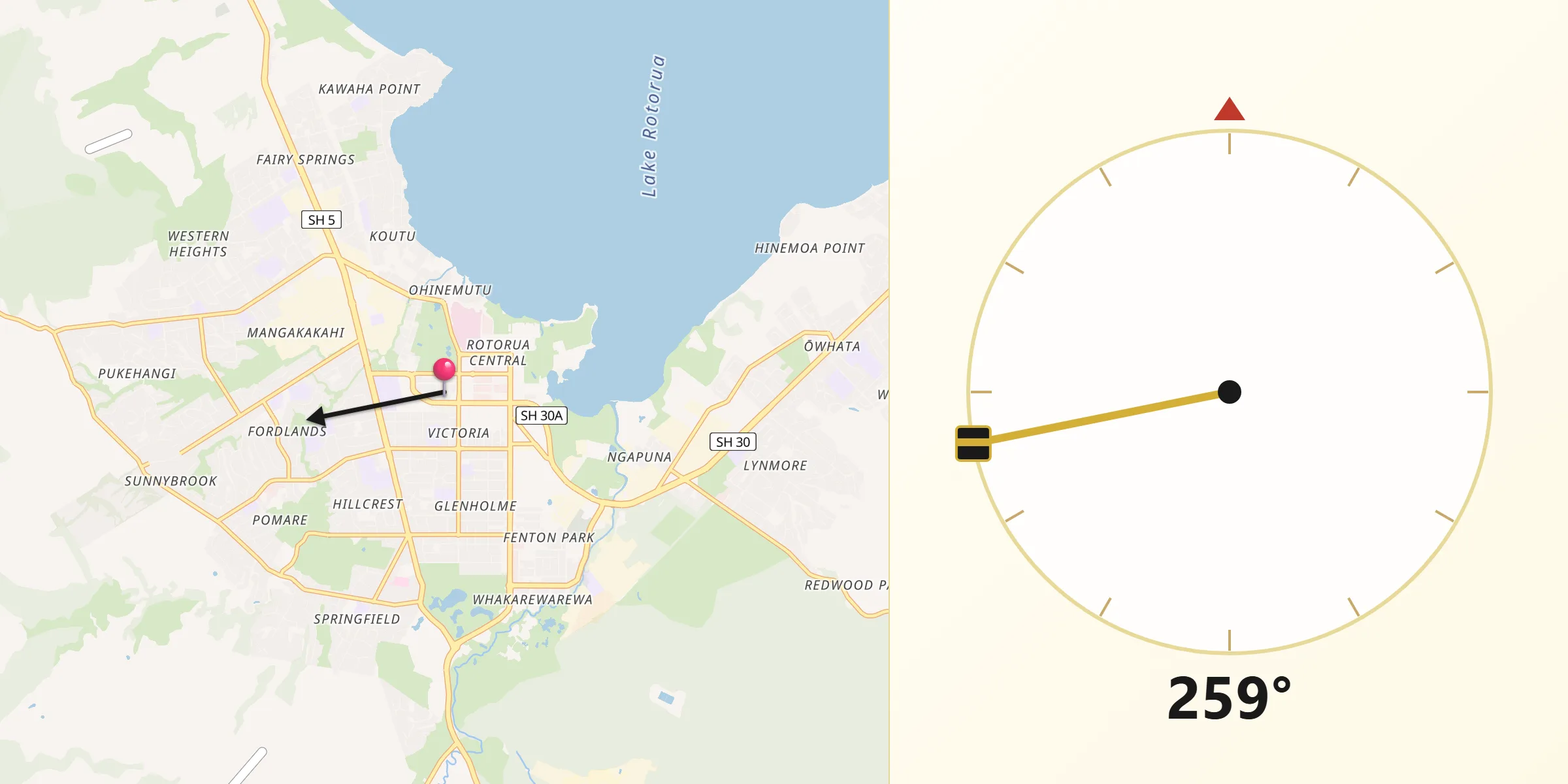 Qibla Direction from Rotorua