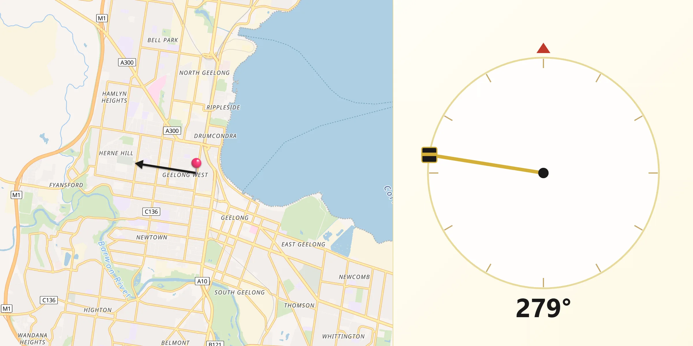 Qibla Direction from Geelong West