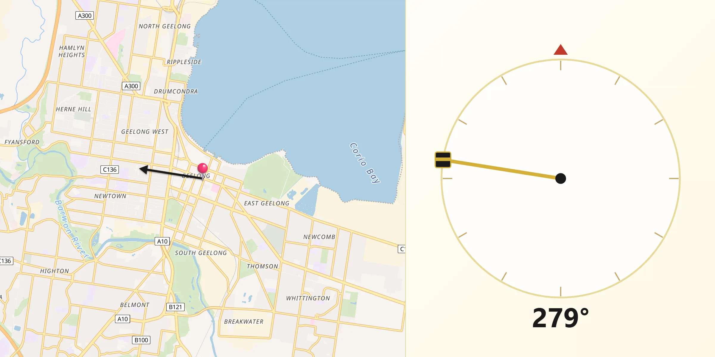 Qibla Direction from Geelong city centre