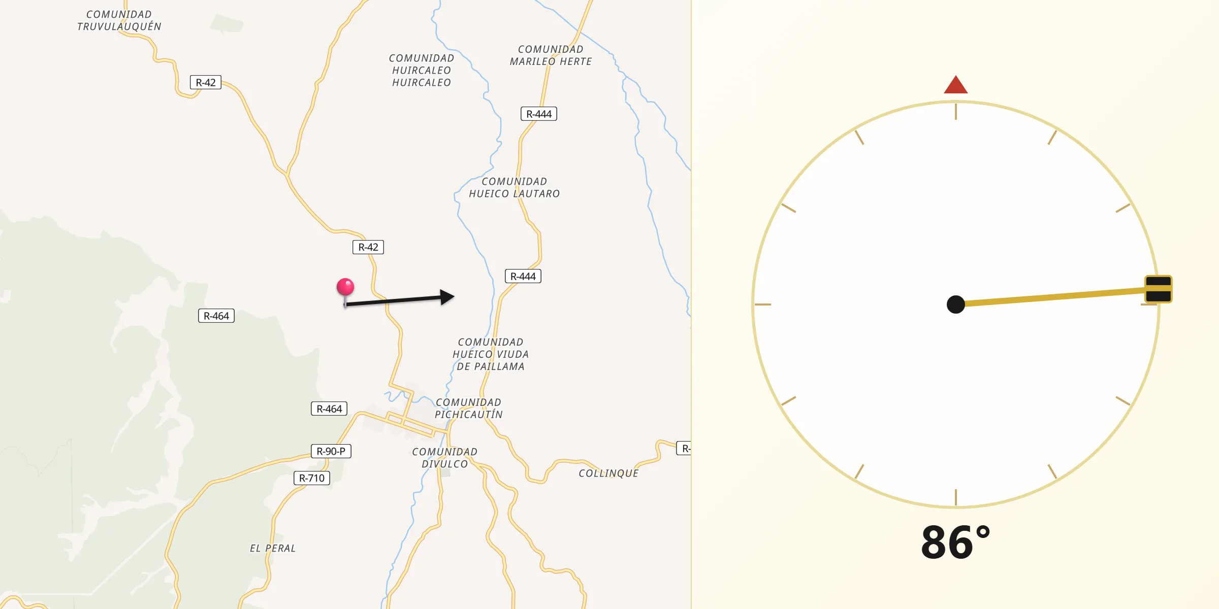 Dirección de la Qibla desde Lumaco