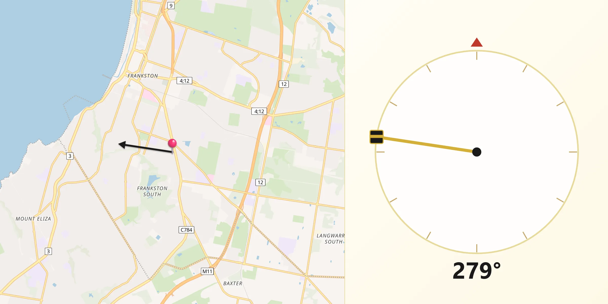 Qibla Direction from Frankston South