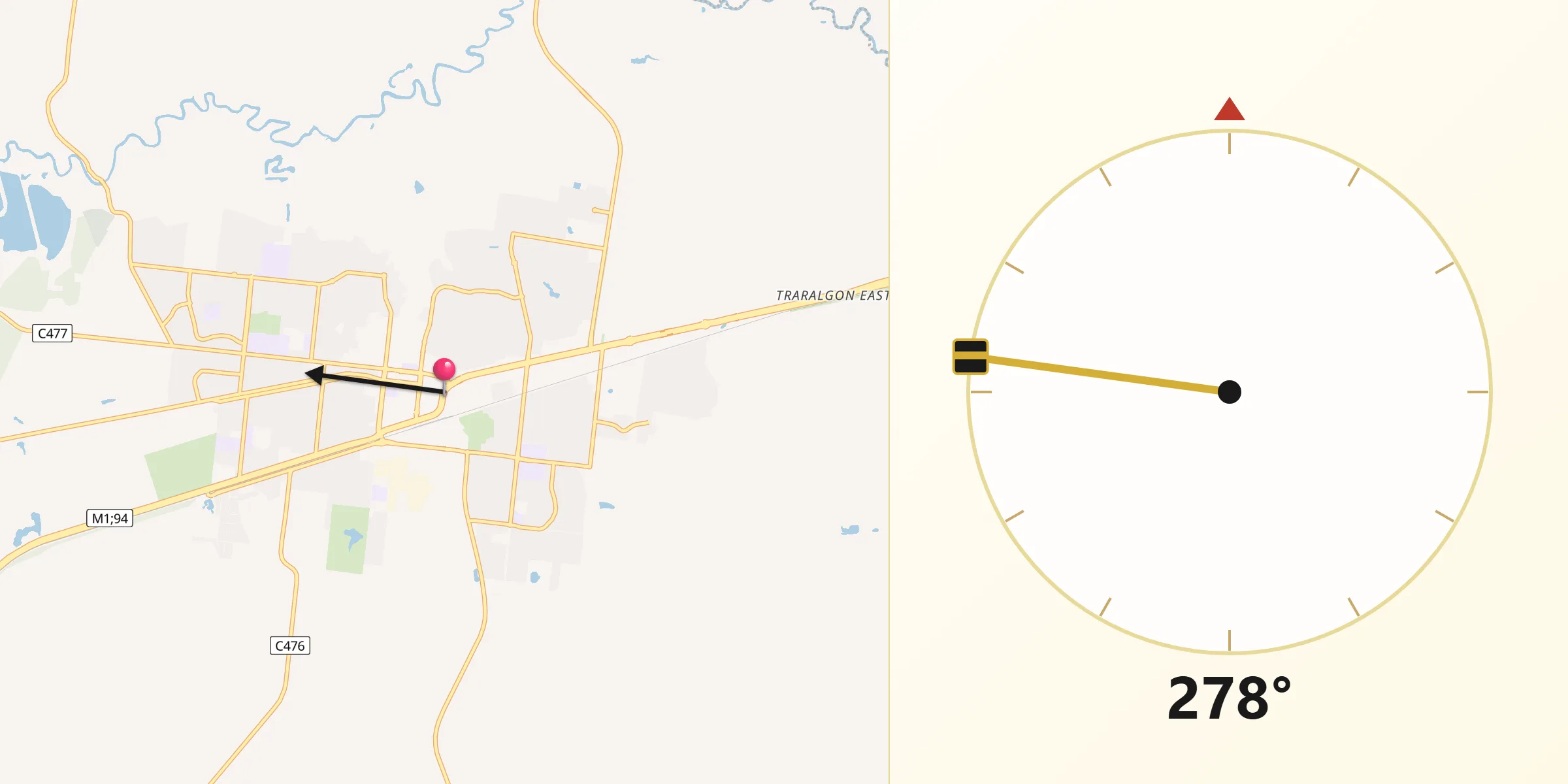 Qibla Direction from Traralgon