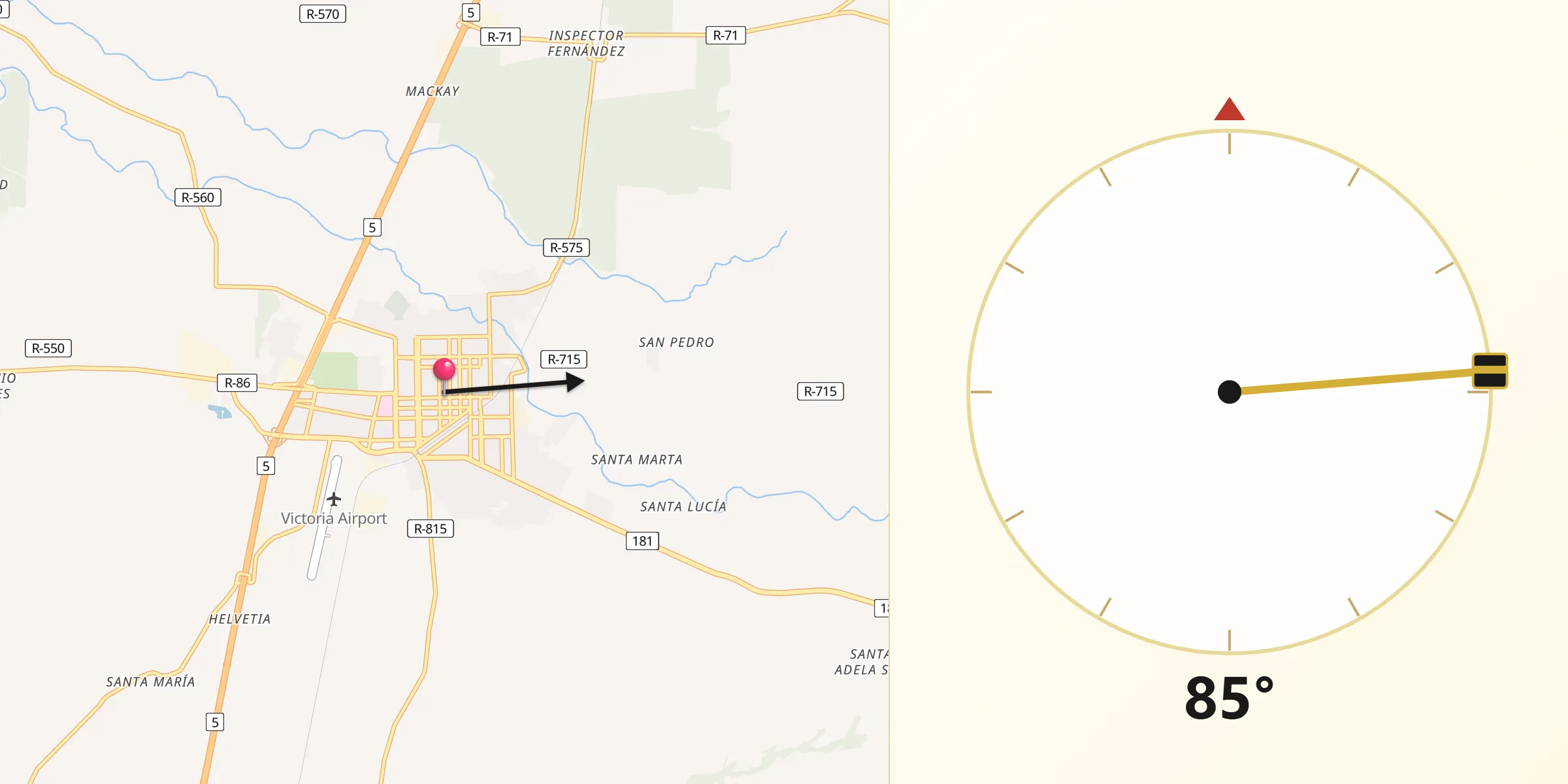 Dirección de la Qibla desde Victoria