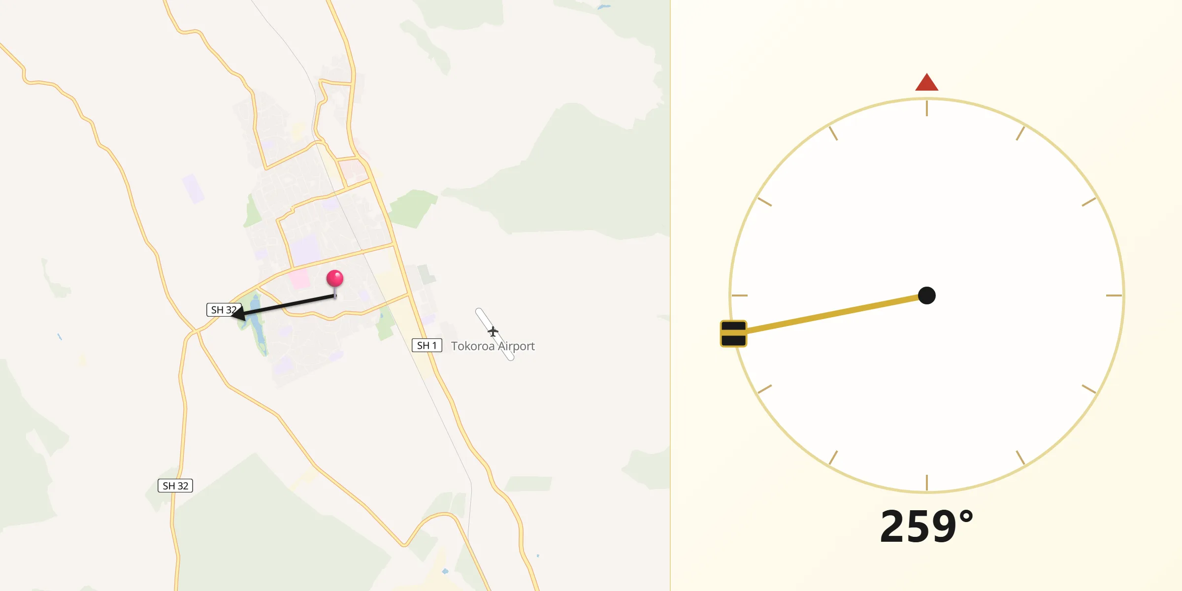 Qibla Direction from Tokoroa