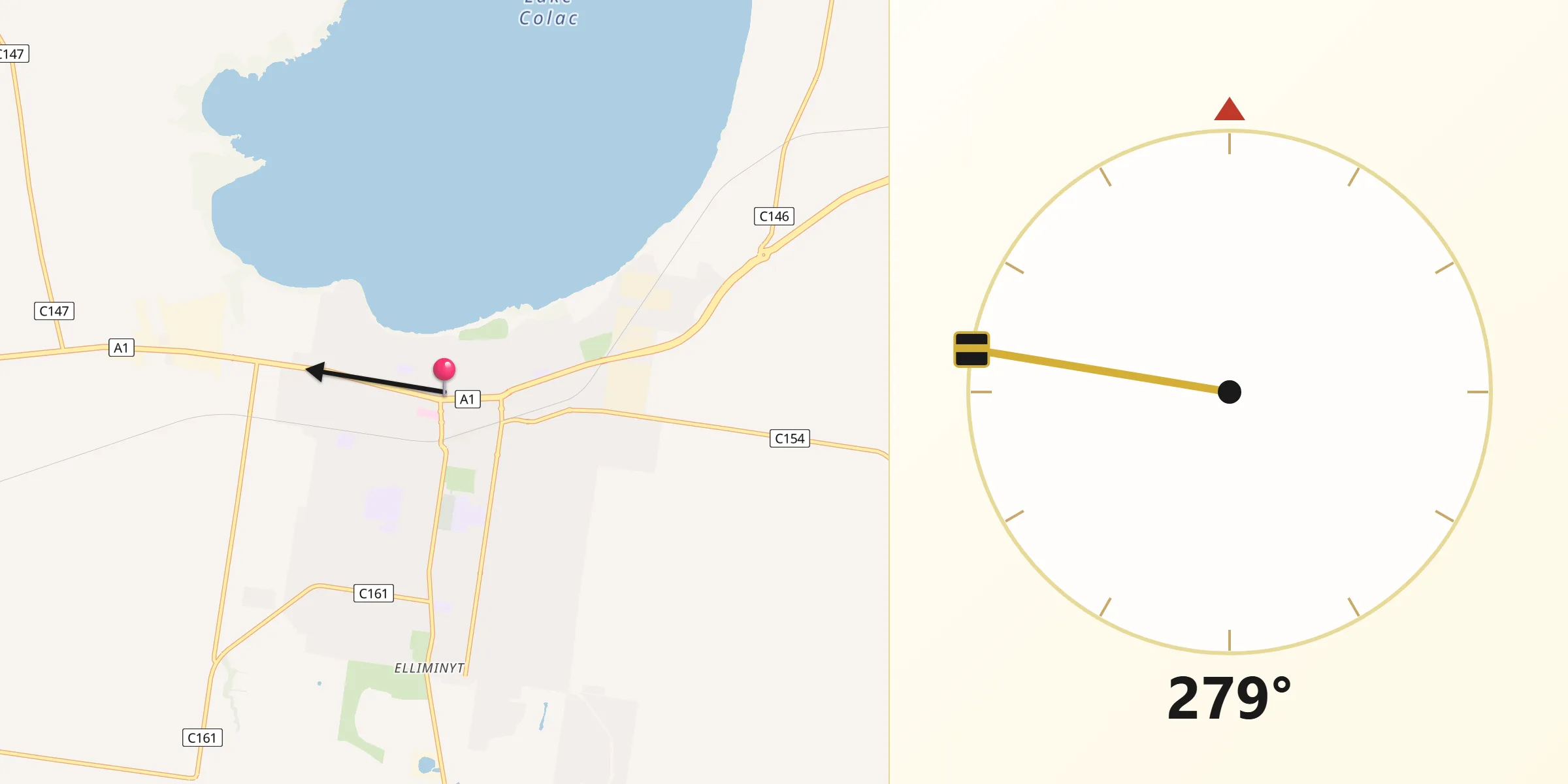 Qibla Direction from Colac