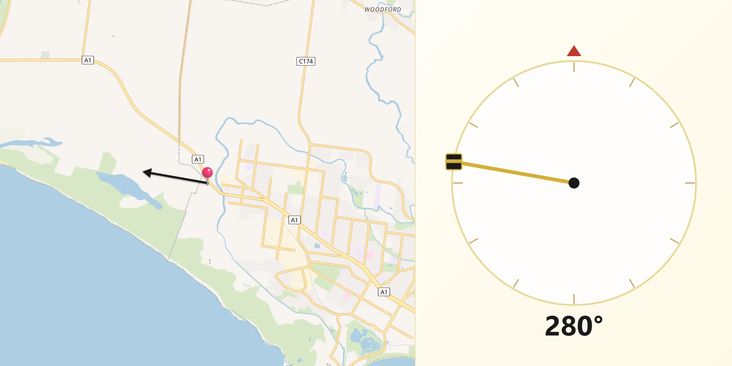 Qibla Direction from Dennington