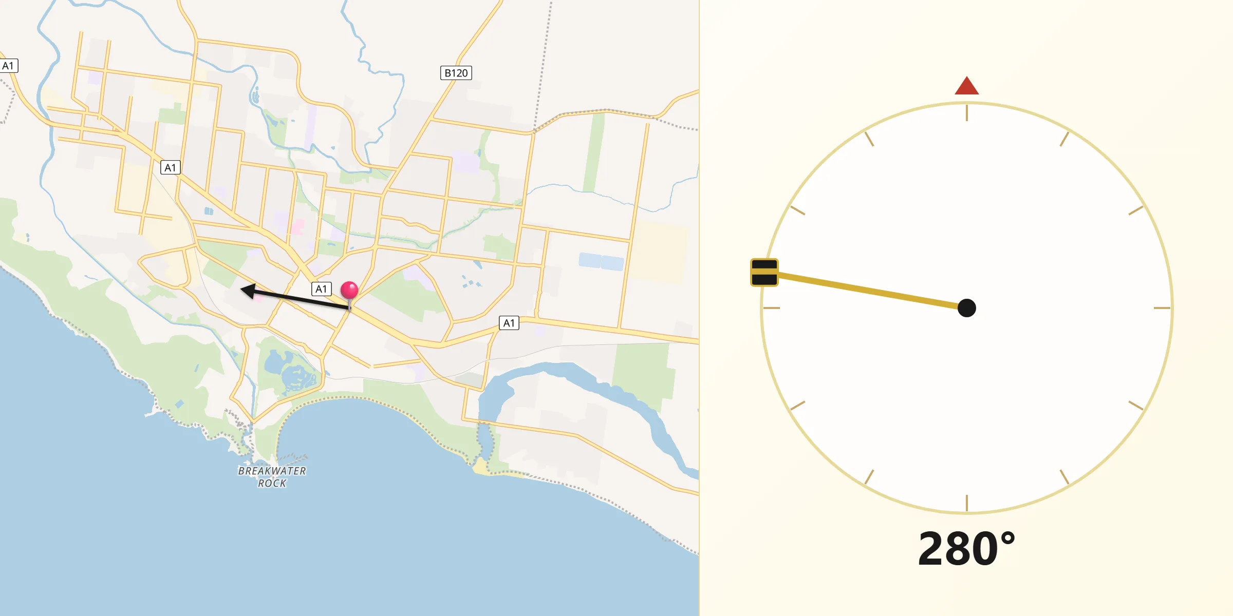 Qibla Direction from Warrnambool