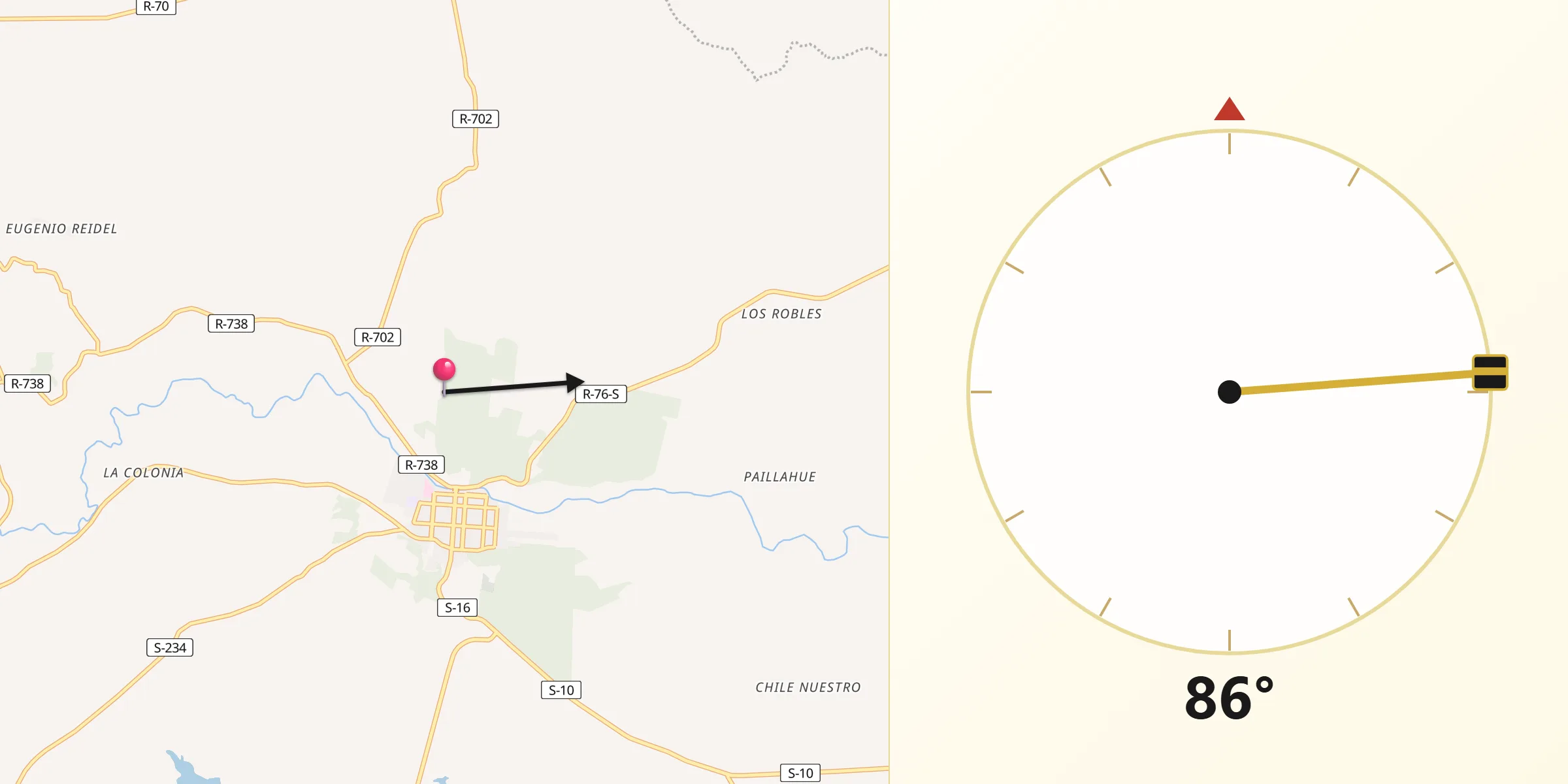 Dirección de la Qibla desde Galvarino